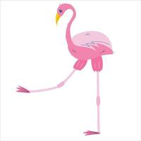 rosa flamingo isoliert auf weißem hintergrund. ein tropischer vogel mit federn und einem schnabel steht auf einem langen bein. flache vektorillustration. vektor