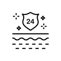 Skin Protect 24-Stunden-Liniensymbol. alle 24 Stunden Barrieresicherheit für lineares Piktogramm der Haut. Hautschicht und Schild 24 Stunden Schutzkonzept Gliederungssymbol. isolierte Vektorillustration. vektor