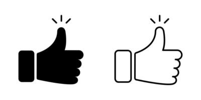 hand tumme upp linje och siluett ikon. gest finger upp symbol piktogram. som, bra, okej, cool, fin vit och svart knappikon. sociala medier tecken. isolerade vektor illustration.