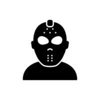 Gruselige schwarze Jason-Maske für Halloween-Party-Silhouette-Symbol. Dunkler Hockeyhelm für Torwartsicherheits-Glyphen-Piktogramm. jason-maskensymbol des 13. freitags-symbols. isolierte vektorillustration. vektor