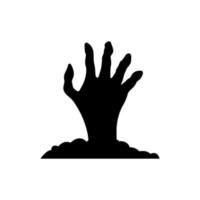 Die Hand des toten Mannes, die aus dem Boden herausragt, ist ein Silhouettensymbol. Zombies Hand Halloween Dekorationen Glyphen Piktogramm. Der knochige Arm des schwarzen gruseligen Monsters für Halloween-Ikone. isolierte Vektorillustration. vektor