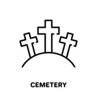 friedhof mit grabstein und kreuzliniensymbol. grabstein, grab, lineares piktogramm des grabsteins. Friedhof gruseliges Halloween-Symbol Gliederungssymbol. editierbarer Strich. isolierte Vektorillustration. vektor