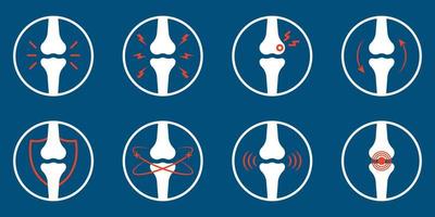 ben smärta siluett Ikonuppsättning. benskada, artrit, osteoporos, inflammationspiktogram. ont i knä, hand, benskelett. ben gemensamma sjukdom ikon. isolerade vektor illustration.