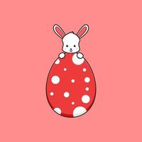 söt kanin karaktär gömmer sig bakom ägg tecknad vektor ikon illustration