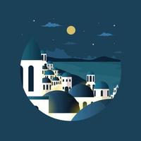 nacht santorini griechenland ägäis urlaub reise tour kreis emblem vektor