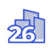 nummer 26 med byggnadslogotyp design vektor grafisk symbol ikon illustration kreativ idé