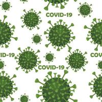 Nahtloses strukturiertes Muster von Covid-19-Viren und der Inschrift. hintergrund des coronavirus unter dem mikroskop. vektor