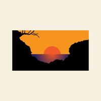 Meeresklippen mit Sonnenuntergang Landschaft Logo Vektor Icon Symbol Design Grafik Illustration