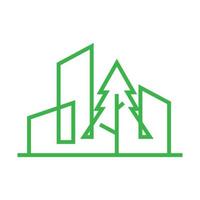 Linien Kiefern mit Gebäude Stadt Logo Symbol Vektor Icon Illustration Grafikdesign