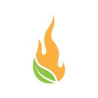 grünes blatt mit feuerflammenlogodesign, vektorgrafik symbol symbol illustration kreative idee vektor