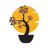 vackra bonsai träd med solnedgång logotyp symbol vektor ikon illustration grafisk design