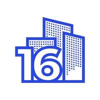 Nummer 16 mit Immobilien Logo Design Vektorgrafik Symbol Symbol Illustration kreative Idee vektor