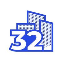 Nummer 32 mit Immobilien Logo Design Vektorgrafik Symbol Symbol Illustration kreative Idee vektor