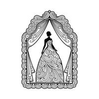 Silhouette Ornament Frau im Kleid für Hochzeitsdekoration vektor