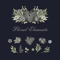 blommig set med löv och blommor, element för dina kompositioner bröllopskort vektor