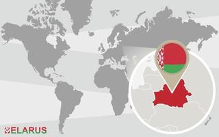 världskarta med förstorade Vitryssland vektor
