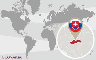 Weltkarte mit vergrößerter Slowakei vektor