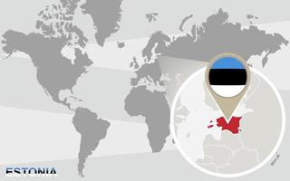 Weltkarte mit vergrößertem Estland. vektor