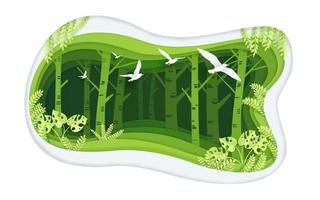 grüner Wald mit Papierkunstdesign vektor