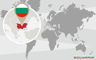 världskarta med förstorade bulgarien vektor