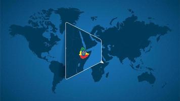 Detaillierte Weltkarte mit angehefteter vergrößerter Karte von Äthiopien und den Nachbarländern. vektor