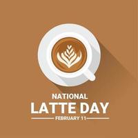 eine Tasse Latte-Kaffee im flachen Stil mit langem Schatten, als nationales Latte-Day-Banner oder Poster. Vektor-Illustration. vektor