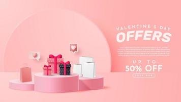 valentinstag 3d podium produktpräsentation für banner, werbung und business. Vektor-Illustration vektor