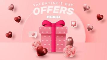 valentinstag 3d-produktpräsentation für banner, werbung und business. Vektor-Illustration vektor