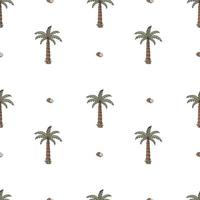 handritad vektor seamless mönster med palmer och kokosnötter.