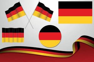satz deutschlandfahnen in verschiedenen designs, symbol, häutende fahnen mit band mit hintergrund. kostenloser Vektor