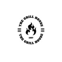 das Grillhaus-Logo. Feuer-Flamme-Logo. Grillparty-Logo-Stempel vektor