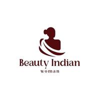 skönhet indisk kvinna logotyp. kvinna siluett med indiska traditionella kläder vektor