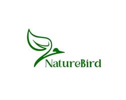 natur fågel logotyp. kontur siluett fågel logotyp med blad vinge vektor