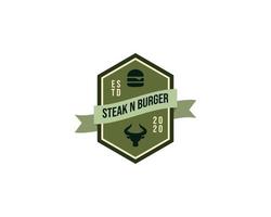 Steak- und Burger-Logo-Abzeichen. Burger-Symbol. Stierkopf-Silhouette vektor