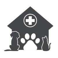 Veterinärlogo Hund und Katze in einem Zwinger mit medizinischem Kreuz vektor