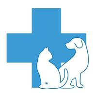 Hund und Katze auf dem Hintergrund des medizinischen Kreuzes. vektor