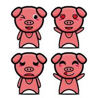 set sammlung von niedlichem schwein-maskottchen-design. isoliert auf weißem Hintergrund. niedliches charakter-maskottchen-logo-ideenbündelkonzept vektor