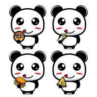 set samling av söt panda maskot design. isolerad på en vit bakgrund. söt karaktär maskot logotyp idé bunt koncept vektor