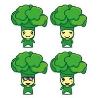 set samling av söt broccoli maskot design karaktär. isolerad på en vit bakgrund. söt karaktär maskot logotyp idé bunt koncept vektor