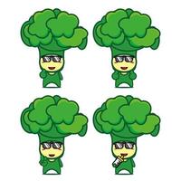set samling av söt broccoli maskot design karaktär. isolerad på en vit bakgrund. söt karaktär maskot logotyp idé bunt koncept vektor