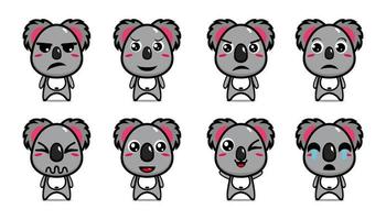 set samling av söt koala maskot design. isolerad på en vit bakgrund. söt karaktär maskot logotyp idé bunt koncept vektor