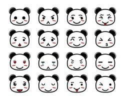 set sammlung von niedlichen kopf panda maskottchen design charakter. isoliert auf weißem Hintergrund. niedliches charakter-maskottchen-logo-ideenbündelkonzept vektor