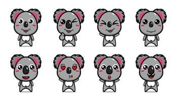 Set-Sammlung von niedlichem Koala-Maskottchen-Design. isoliert auf weißem Hintergrund. niedliches charakter-maskottchen-logo-ideenbündelkonzept vektor