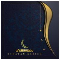 ramadan kareem gratulationskort islamiskt blommönster vektordesign med glödande guld arabisk kalligrafi för bakgrund, banderoll, tapeter, dekoration, omslag, flygblad och brosur vektor