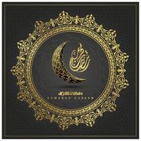 ramadan kareem grußkarte islamisches blumenmuster vektordesign mit schöner arabischer kalligraphie, mond und moschee für hintergrund, banner, tapete, flyer, dekoration, cover und brosur vektor