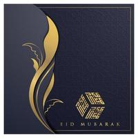 eid mubarak grußkarte islamisches blumenmuster vektordesign mit arabischer kalligrafie und halbmond für hintergrund, banner, tapete, cover, flyer und brosur vektor