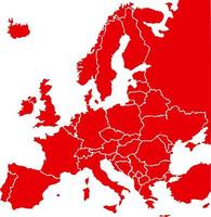 röd färgad karta över europeiska stater. politisk europakarta. vektor