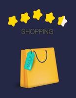Online-Shopping 3D-Design-Paket für mobile Anwendungen mit Shopping-Verkaufsüberprüfung für Web-Banner und Poster. Vektorillustration realistisch vektor