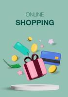 Online Einkaufen. Online-Shopping 3D-Design mobile Apps. für Web-Banner und Poster. Vektorillustration realistisch vektor