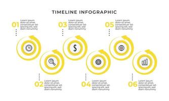 gelbe runde 6-stufige infografik-vorlage vektor